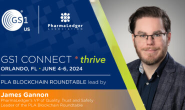 GS1 Connect conference poster showing James Gannon as the lead of a Blockchain Roundtable event.