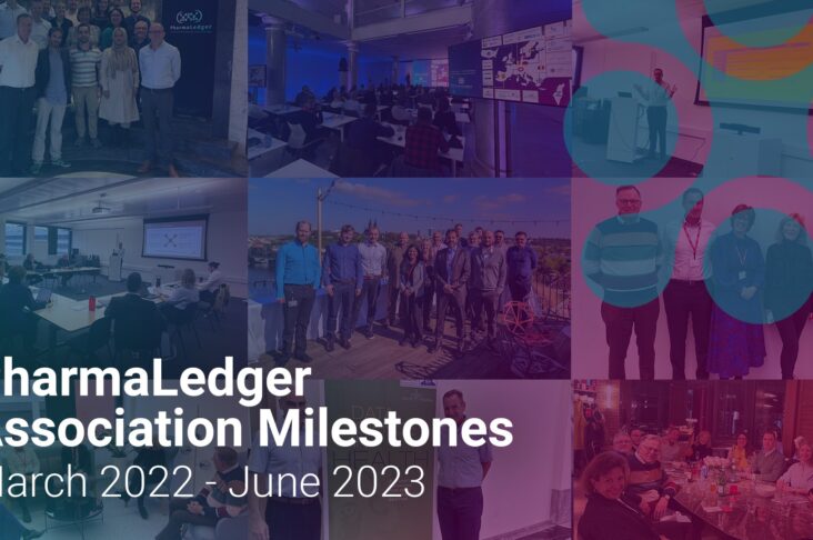 PharmaLedger Association Milestones from its first year, March 2022 to June 2023.