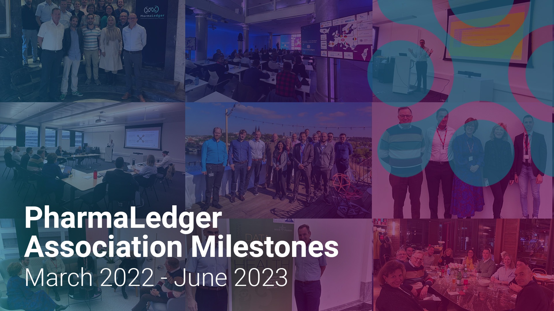 PharmaLedger Association Milestones from its first year, March 2022 to June 2023.